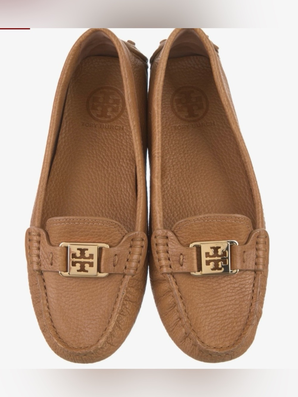 Brand new in box- Tory Burch Camel/Tan Pebbled Leather Logo Bit Loafers